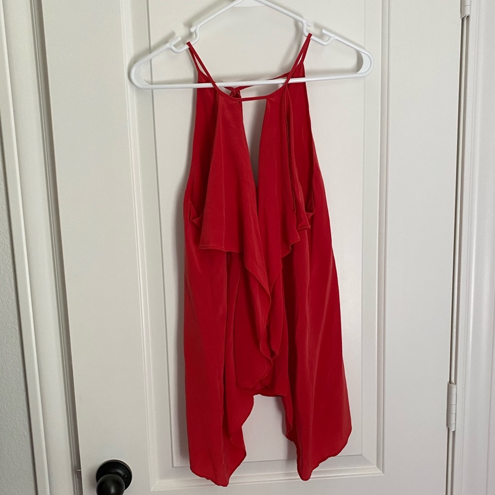 BCBGMaxazria Red Ruffle high neck Top
